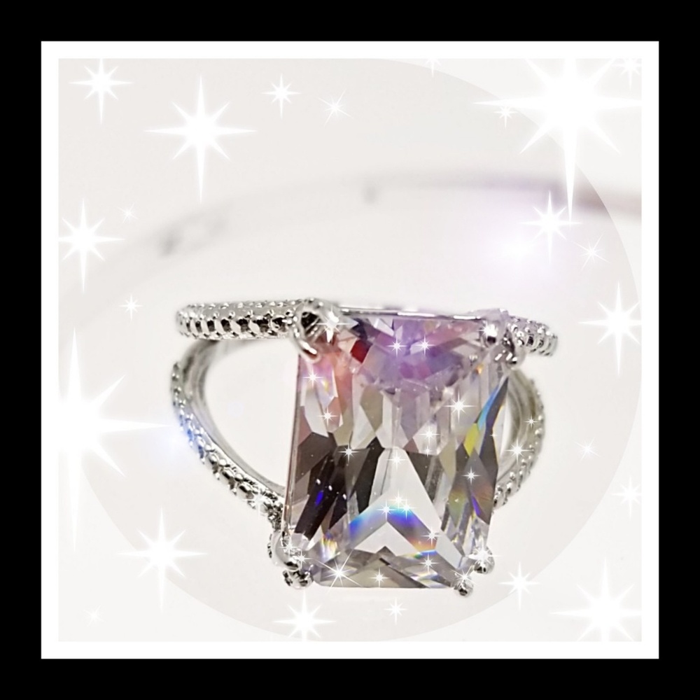 💍'12CT' EMERALD RADIANT CUT DIAMOND RING💎6,7.5,8 - Picture 2 of 5